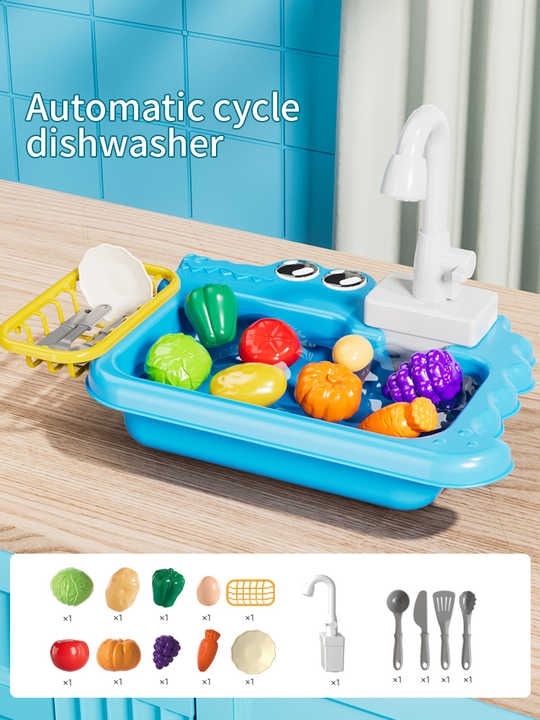 🧽 Kids Kitchen Sink Toy Set 🥕🍇 | Working Faucet 💧 & Vegetables 🥬 | Fun Dishwasher Play Basin for Toddlers 👶